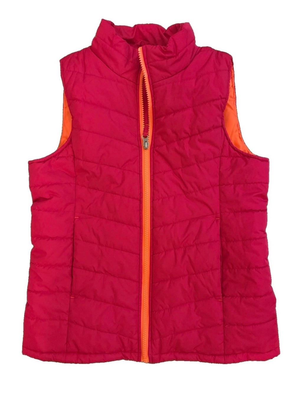 Lands End Pink Zip Up Puffer Vest Youth Medium 10-12 Vibrant Girls